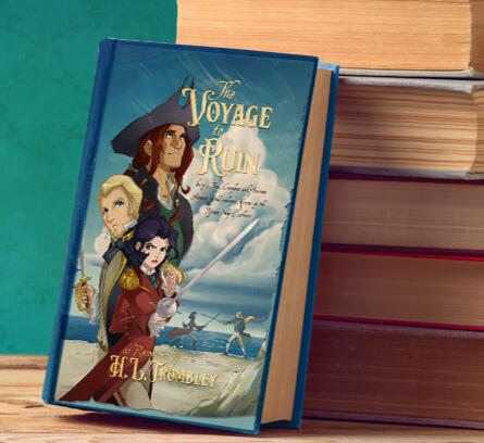 A pirate book leaning against a stack of other books